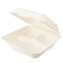 Clamshell 9" Large Dinner 3-Comp 200s Sugarcane