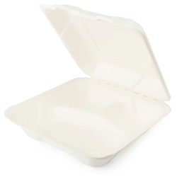 Clamshell 8" Regular Dinner 3-Comp 200s Sugarcane