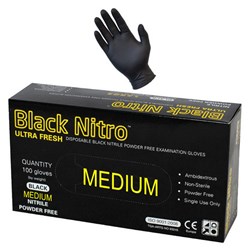 Gloves Black Nitrile Medium 100s